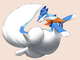 badge belly big_belly big_tail blue_arms blue_ears eyes_closed male midair orange_scarf scarf smile solo tail thick_thighs white_belly raster_dreams nintendo palworld pocketpair pokemon pokemon_mystery_dungeon spike_chunsoft chillet pal_(species) 2025 digital_drawing_(artwork) digital_media_(artwork) hi_res