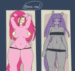 anthro anthrofied big_breasts breast_size_difference breasts clothed clothing cucumber duo female food fruit huge_breasts plant skimpy slightly_chubby thong topless underwear vegetable somescrub friendship_is_magic hasbro my_little_pony hugtastic_pinkie_pie maud_pie_(mlp) pinkamena_(mlp) pinkamena_diane_pie pinkie_pie_(mlp) earth_pony equid equine horse mammal pony 2015 absurd_res hi_res sibling_(lore) sister_(lore) sisters_(lore)