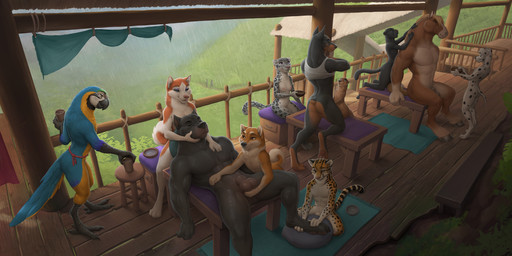 3_toes 4_fingers amazing_background animal_genitalia anthro avian_feet backsack ball_fondling balls barefoot beak bench biped black_balls black_beak black_body black_butt black_ears black_feathers black_fur black_markings black_nose black_paws black_sheath black_spots black_tail black_talons blinds blue_body blue_feathers blue_tail_feathers bottomless breasts brown_butt brown_paws brown_tail butt casual_nudity clothed clothing container countershading cup curled_tail deck_(structure) detailed_background digitigrade eyes_closed feathers feet female fingers floor fondling foot_rub fully_sheathed fur furniture genitals grey_body grey_fur grey_tail group happy hindpaw holding_container holding_cup holding_object larger_anthro larger_male light long_tail lying male male/male male_anthro markings massage melanistic mountain multicolored_body multicolored_butt multicolored_feathers multicolored_paws multicolored_tail multicolored_tail_feathers muscular muscular_male nipples nude on_back on_furniture on_table orange_body orange_ears orange_fur orange_tail outside pampering paws pillow pink_nose plant plantigrade porch railing raining relaxing rooftop rope rug scuted_arms scutes shadow sheath shirt short_tail sitting size_difference smaller_anthro snout social_nudity spa spots spotted_body spotted_fur spotted_markings standing stool striped_body striped_fur striped_markings striped_tail stripes table tail tail_feathers tail_markings talons tank_top toes topwear trail two_tone_butt two_tone_paws two_tone_tail two_tone_tail_feathers undressing white_body white_clothing white_countershading white_feathers white_fur white_paws white_shirt white_tail white_tank_top white_topwear wood wood_floor yellow_body yellow_countershading yellow_feathers yellow_tail yellow_tail_feathers zaush ara_(genus) avian bird bird_dog blue-and-yellow_macaw canid canine canis dalmatian dobermann domestic_dog equid equine felid feline golden_retriever horse hunting_dog husky labrador leopardus macaw mammal mustelid neotropical_parrot new_world_parrot nordic_sled_dog ocelot otter pantherine parrot pinscher pit_bull retriever shiba_inu snow_leopard spitz true_parrot 2019 absurd_res detailed hi_res shaded