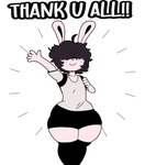 anthro backpack black_bottomwear black_clothing black_footwear black_hair black_nose black_shorts black_socks bottomwear clothed clothing exclamation_point femboy footwear freckled_face freckles fur gesture hair hair_over_eyes long_ears long_socks male shirt shorts smile socks solo standing t-shirt text thank_you thick_thighs topwear waving waving_at_viewer white_body white_clothing white_ears white_fur white_shirt white_t-shirt white_topwear furu_flami quir_(furu_flami) lagomorph leporid mammal rabbit 2025 digital_media_(artwork) english_text hi_res