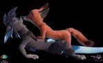 3_toes 4_fingers anthro barbel_(anatomy) big_ears black_background black_nose blue_penis blue_tail claws countershading cream_underbelly duo erection eyes_closed feet fingers fluffy fluffy_tail fur genitals gloves_(marking) hair hand_on_chest kiss_on_lips kissing knot lying male male/male markings nude on_model orange_body orange_fur pawpads penis purple_body purple_fur scales simple_background smile spiky_hair tail teeth text toes neonwabbit rockyrcoon disney mythology zootopia flye nick_wilde canid canine dragon fox hybrid kangaroo macropod mammal marsupial mythological_creature mythological_scalie red_fox scalie true_fox 3d_(artwork) absurd_res blender_(artwork) digital_media_(artwork) english_text hi_res watermark