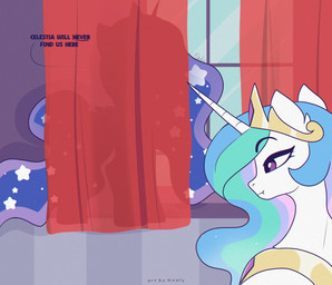 behind_curtain blue_hair crown curtains duo eyebrow_through_hair eyebrows female feral hair headgear hiding horn multicolored_hair purple_eyes sparkles tiara translucent translucent_hair white_body window wings nnalyart friendship_is_magic hasbro my_little_pony mythology princess_celestia_(mlp) princess_luna_(mlp) equid equine mammal mythological_creature mythological_equine winged_unicorn hi_res