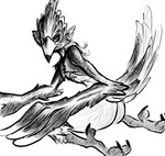 anthro beak butt feathers feet male nude solo tail tail_feathers talons toes winged_arms wings triple-t breath_of_the_wild nintendo the_legend_of_zelda revali avian bird rito hi_res monochrome sketch