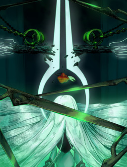 2_horns ambiguous_gender biped black_legs cloak clothed clothing detailed_background duo falling fingers hair horn midair red_cloak red_clothing thread white_body white_hair sharpski hollow_knight:_silksong hollow_knight_(franchise) team_cherry grand_mother_silk hornet_(hollow_knight) arthropod 2025 absurd_res hi_res female_(lore)