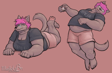 anthro belly big_belly big_breasts breasts camera female overweight overweight_anthro overweight_female solo mustelabr mau_makan_apa exoworo canid canine canis mammal wolf hi_res tagme