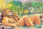 anthro bathing casual_nudity eyes_closed forest fur male muscular muscular_male nude outdoor_nudity outside partially_submerged plant skinny_dipping smile solo tree water wet wet_body wet_fur fonyaa felid lion mammal pantherine traditional_media_(artwork)