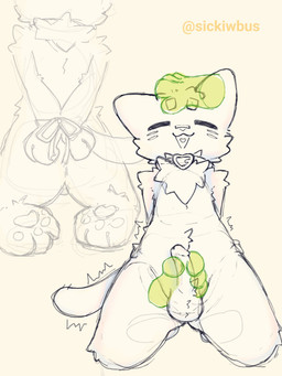 ambiguous_gender anthro balls bandage bandage_on_face bandage_on_nose bdsm belly belly_tuft bondage bound butt chest_tuft collar duo eyes_closed femboy front_view genitals handjob hands_tied happy headpat humanoid_genitalia humanoid_penis kneeling looking_pleasured male male/ambiguous on_ground open_mouth open_smile pawpads paws penile penis rear_view ribbon_bondage ribbons sex slightly_chubby smile thick_thighs tuft twitching sickiwbus mumu_cat domestic_cat felid feline felis mammal 3:4 guide_lines hi_res sketch unfinished