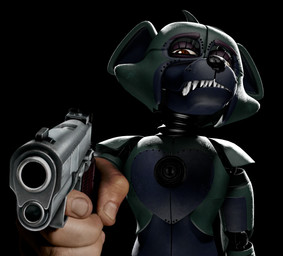 ambiguous_gender anthro black_background blue_body brown_body chest_tuft disgust fangs gun holding_gun holding_object holding_ranged_weapon holding_weapon machine purple_eyelids ranged_weapon sharp_teeth simple_background solo teeth tuft weapon zelyonka qutiix_(modeler) five_nights_at_freddy's scottgames true_crime:_streets_of_la fan_character sofy_lauren_foxlott animatronic canid canine fox mammal robot robot_anthro 2026 3d_(artwork) digital_media_(artwork) hi_res meme reaction_image source_filmmaker_(artwork) female_(lore)