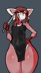 anthro apron apron_only bodily_fluids clothing curvy_figure female fur grey_background hair holding_knife holding_object knife red_body red_eyes red_fur red_hair simple_background solo sweat sweaty_body voluptuous white_face efefxk lin_(e254e) ailurid mammal red_panda hi_res