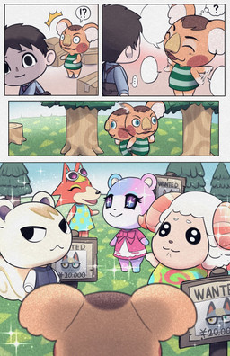 anthro bodily_fluids clothed clothing group interrobang male plant question_mark solo sparkles sparkling_eyes sweat sweatdrop text tree grave_kk animal_crossing nintendo audie_(animal_crossing) canberra_(animal_crossing) dom_(animal_crossing) judy_(animal_crossing) marshal_(animal_crossing) raymond_(animal_crossing) villager_(animal_crossing) bear bovid canid canine canis caprine domestic_cat domestic_sheep felid feline felis grey_squirrel human koala mammal marsupial red_wolf rodent sciurid sheep tree_squirrel vombatiform wolf 2020 comic hi_res japanese_text