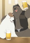 alcohol anthro beer beverage biped blush brown_body clothing duo eyes_closed hat headgear headwear kemono white_body barontoko shirokuma_cafe grizzly_(shirokuma_cafe) shirokuma bear brown_bear grizzly_bear mammal polar_bear ursine 2022 absurd_res hi_res