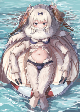 2_fingers 4_arms accessory animal_arms animal_legs antennae_(anatomy) bikini blush bow_ribbon breasts clothed clothed_female clothing female fingers fur hair hair_accessory hair_bow hair_ribbon inflatable inner_tube insect_wings lepidopteran_wings light_body light_skin medium_breasts multi_arm multi_limb navel partially_submerged ribbons solo swimwear two-piece_swimsuit water white_body white_fur white_hair wings plan039 animal_humanoid arthropod arthropod_humanoid humanoid insect insect_humanoid lepidopteran lepidopteran_humanoid moth_humanoid hi_res