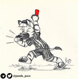 anthro bottomwear clothed clothing dipstick_ears ear_markings eyes_closed fur grass holding_card logo male multicolored_ears pattern_clothing pattern_topwear plant referee shorts simple_background solo striped_arms striped_body striped_clothing striped_fur striped_legs striped_topwear stripes tail tail_tuft topwear tuft whistle_(object) young young_anthro young_male pandapaco equid equine mammal zebra artist_logo signature sketch spot_color