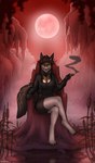 absurd_res abyssal_wolf anthro blood_moon breasts chair cigar elizabeth_calibra female furniture hi_res humanoid looking_at_viewer mask moon patecko skull_mask solo swamp throne