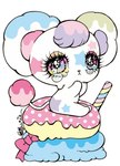 ambiguous_gender anthro big_ears bodily_fluids bow_ribbon chibi dessert doughnut dripping eyelashes food ice_cream icing kemono markings pastry round_ears sitting solo star_(marking) superflat tail tail_tuft tears tuft yurie_sekiya mammal rodent