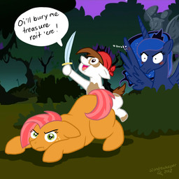 angry annoyed butt_pirate cross-popping_vein detailed_background dialogue feathered_wings feathers female feral forest group horn humor jealous male male/female melee_weapon nature night outside penetration plant princess quadruped royalty sex shrub sword tail terribly_british text tree weapon wing_boner wings year young young_feral windsweeper_(artist) friendship_is_magic hasbro my_little_pony mythology babs_seed_(mlp) pipsqueak_(mlp) princess_luna_(mlp) earth_pony equid equine horse mammal mythological_creature mythological_equine pony winged_unicorn 1:1 2012 english_text
