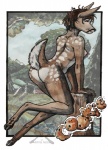 anthro breasts detailed_background female forest hooves nipples nude outside plant raised_tail solo tail tree amiral_aesir cookie_(character) deer mammal