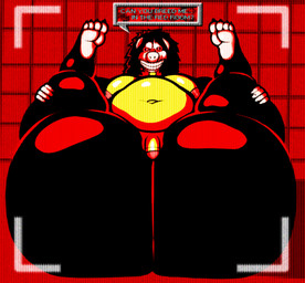 anthro belly big_breasts big_butt black_body black_fur breasts butt feet fur genitals huge_butt legs_up looking_at_viewer male moobs nipples nude overweight overweight_male penis presenting simple_background small_penis smile solo teeth text thick_thighs toes wide_hips gayguyfella creepypasta smile.dog canid canine canis demon domestic_dog husky mammal nordic_sled_dog spitz digital_media_(artwork) english_text hi_res