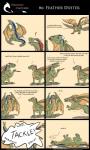 3:5 acaedus ambiguous_gender canid canine canis comic dawn_(rimentus) dragon english_text european_mythology exclamation_point feral hi_res humor mammal mythological_creature mythological_scalie mythology question_mark rimentus scalie size_difference tail text url walnut_(rimentus) western_dragon wolf