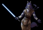 anthro blue_body blue_fur blue_lightsaber fur holding_melee_weapon holding_object holding_sword holding_weapon jedi lightsaber male melee_weapon solo sword tail weapon emboss0320 star_wars canid canine canis mammal wolf