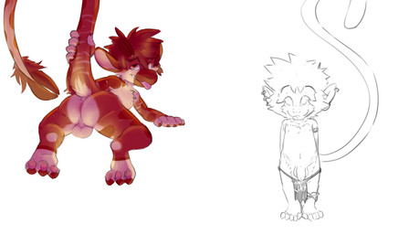 all_fours anthro anus backsack balls bottomwear bottomwear_down butt clothed clothing duo flaccid foreskin front_view genitals hands_behind_back holding_tail loincloth long_tail looking_at_viewer lying male male/male navel nude on_front pants pants_down partially_clothed pawpads penis perineum presenting simple_background standing tail tongue tongue_out white_background young young_anthro young_male furfit rico_(alvasia) twiqz avian bird giraffe giraffid haplorhine hybrid mammal monkey primate 7:4 absurd_res hi_res multiple_images sketch