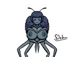 antennae_(anatomy) blue_eyes breasts female fur grey_body grey_fur nipples non-mammal_breasts semi-anthro simple_background smile solo white_background filedew charlotte's_web charlotte_(charlotte's_web) arachnid araneomorph arthropod orb-weaver_spider spider signature