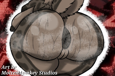 anthro anus big_breasts big_butt bodily_fluids breasts brown_body brown_fur butt female fur genitals huge_butt markings musk musky_balls nipples nude nude_female overweight overweight_female puffy_anus puffy_nipples rear_view solo spots spotted_body spotted_fur sweat sweaty_butt thick_thighs vulva moltenart_pixels hyena mammal hi_res