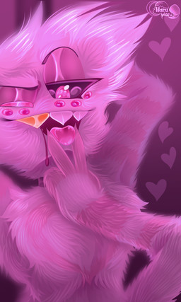 aroused fluffy fluffy_chest gesture gold_(metal) gold_tooth heart_symbol male mature_male neon neon_lights pink_body solo suggestive suggestive_gesture tongue tongue_out haruwaru hazbin_hotel hellaverse angel_dust 3:5 absurd_res half-length_portrait hi_res portrait