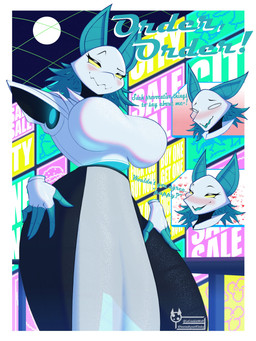 anthro big_breasts blue_eyes bottomwear breasts clothing dialogue empty_eyes female floating_hands heart_symbol loincloth looking_down machine moon smile solo thick_thighs wide_hips yellow_eyes lecookiewolf deltarune undertale_(series) tasque_manager android darkner felid feline mammal robot 3:4 absurd_res hi_res