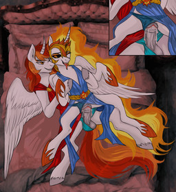 bed bedroom bedroom_sex bodily_fluids clothing cum duo female feral furniture genital_fluids greek horn male male/female roman sex toga underwear vaginal wings daybreak_sparkling friendship_is_magic hasbro my_little_pony mythology daybreaker_(mlp) emperor_phoenix nightmare_star_(mlp) princess_celestia_(mlp) equid equine horse mammal mythological_creature mythological_equine winged_unicorn hi_res