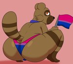 anthro big_butt bisexual_pride_colors black_nose blue_clothing blue_thong blue_underwear brown_body brown_eyes brown_fur brown_tail butt clothing crouching flag flag_(object) fur half-closed_eyes holding_flag holding_object huge_butt lgbt_pride looking_at_viewer looking_back male multicolored_body multicolored_clothing multicolored_fur multicolored_thong multicolored_underwear narrowed_eyes orange_eyes pink_clothing pink_thong pink_underwear pride_colors purple_clothing purple_thong purple_underwear rear_view smile solo tail thick_thighs thong three-quarter_view two_tone_body two_tone_fur two_tone_tail underwear colossalstars lgbt_pride_month canid canine mammal raccoon_dog tanuki 2024 absurd_res digital_media_(artwork) hi_res