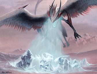 ambiguous_gender armor blue_eyes breath_powers claws detailed_background elemental_manipulation feathered_wings feathers feet feral flying freezing glowing glowing_eyes grey_sky group horn ice ice_breathing ice_manipulation landscape melee_weapon mountain no_pupils open_mouth red_body red_feathers shield sky snow sword tail talons toes weapon white_body white_feathers wings kev_walker hasbro magic:_the_gathering mythology wizards_of_the_coast ojutai dragon mythological_creature mythological_scalie scalie official_art signature