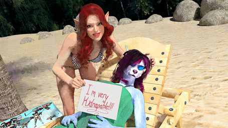 anthro beach bikini blue_sky chair clothing cloud duo eyewear female furniture humanoid_pointy_ears lounge_chair magazine outside pointy_ears reflection sky sleeping sunglasses swimwear two-piece_swimsuit water perturbedmania natalie_whitlow canid canine canis domestic_dog elf humanoid jackal mammal 3d_(artwork) collage_(artwork) digital_media_(artwork) hi_res