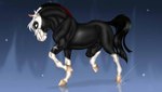 abstract_background animal_genitalia back_mane black_body black_tail blue_eyes feral fully_sheathed genitals hooves leg_markings male mane markings mouth_closed red_mane sheath side_view socks_(marking) solo tail tan_hooves white_body white_mane scarlanya equid equine horse mammal signature