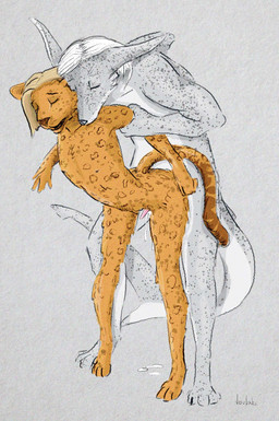 anthro bodily_fluids cum cum_drip cum_inside dominant dominant_male dripping duo from_behind_position genital_fluids male male/male male_penetrated male_penetrating penetration sex shark_tail submissive submissive_male jovlab aquatic felid humanoid hybrid leopard mammal pantherine hi_res