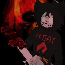 anthro black_body black_clothing black_fur blood bodily_fluids chainsaw clothing detailed_background femboy fur gore guts male organs power_tool solo tools raganlier bloodrot_(raganlier) domestic_cat felid feline felis mammal 1:1 hi_res