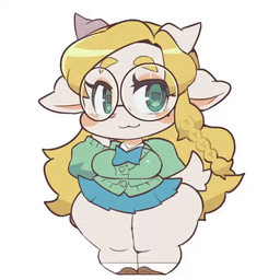 animated_gif anthro blinking blonde_hair blush bottomwear bouncing_breasts braided_hair breasts chibi clothed clothing collared_shirt dress_shirt eyebrows eyewear female footwear fully_clothed fur glasses green_eyes hair horizontal_pupils horn kemono long_hair long_sleeves miniskirt pupils scut_tail shirt shoes short_tail simple_background skirt solo standing star tail thick_eyebrows thick_thighs topwear white_background white_body white_fur sanjiro mei-chan_(kaeritai07) bovid caprine goat mammal 1:1 2020 animated digital_media_(artwork) full-length_portrait portrait short_playtime