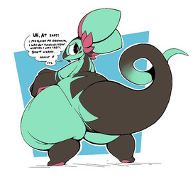 anthro big_ears big_tail black_body bodily_fluids bottom_heavy buckteeth dialogue green_body hair huge_hips male nude plant rear_view red_hair snout solo speech_bubble sweat tail talking_to_viewer teeth text wide_hips boot_(artist) dyson_(boot) alien elemental_creature flora_fauna mammal mouse murid murine rodent 2020 colored english_text