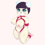 anthro bdsm big_breasts bondage bound breasts bun_cover female kneeling looking_at_viewer nipples nude restraints rope rope_bondage rope_harness simple_background solo gammainks animal_crossing nintendo pekoe_(animal_crossing) bear mammal 1:1 absurd_res hi_res