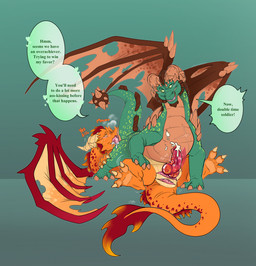3_toes anal bodily_fluids cum cumshot dialogue drooling duo ejaculation erection favesittingtail feet feral genital_fluids genitals green_body green_scales horn looking_back lying male male/male male_rimming_male on_back oral orange_body orange_scales penis precum quadruped rimming rimming_male saliva scales sex simple_background solo speech_bubble spiked_tail spikes spikes_(anatomy) straddling tail tail_motion text toes wings thatshadowcomic activision european_mythology mythology spyro_the_dragon the_legend_of_spyro ignitus terrador dragon mythological_creature mythological_scalie scalie western_dragon english_text hi_res