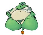 anthro belly breasts clothing eyeshadow female green_body green_hair green_nipples hair makeup navel nipples one_breast_out overweight overweight_anthro overweight_female proboscis_(anatomy) shirt simple_background solo topwear wet wet_clothing wet_shirt wet_topwear white_background dorkass animal_crossing nintendo opal_(animal_crossing) elephant elephantid mammal proboscidean hi_res portrait three-quarter_portrait