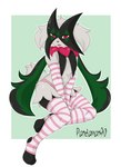 anthro clothed clothing femboy leggings legwear male mask solo stockings topless pandazar nintendo pokemon felid feline generation_9_pokemon mammal meowscarada pokemon_(species) hi_res