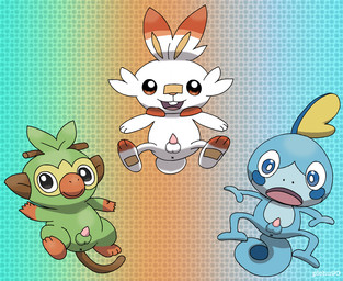 anus balls blue_body blue_eyes feral fur genitals green_body green_fur group male pattern_background penis sheathed_tapering_penis simple_background starter_trio tapering_penis trio white_body white_fur x_anus pichu90 nintendo pokemon generation_8_pokemon grookey pokemon_(species) scorbunny sobble