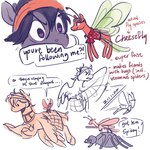 alternate_species ambiguous_gender antennae_(anatomy) bangs clothing duo feathered_wings feathers feral feralized flying furrification hair insect_wings lepidopteran_wings micro ponification shirt text topwear wings regularcitrus friendship_is_magic hasbro jojo's_bizarre_adventure my_little_pony mythology formaggio narancia_ghirga arachnid arthropod breezie_(mlp) equid equine fairy horse mammal mythological_creature mythological_equine pegasus pony spider 1:1 english_text hi_res