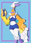 anthro athletic athletic_anthro breasts clothed clothing female hair medium_breasts simple_background slim smile solo white_hair sg966 nintendo pokemon avian espathra generation_9_pokemon pokemon_(species) absurd_res digital_media_(artwork) hi_res