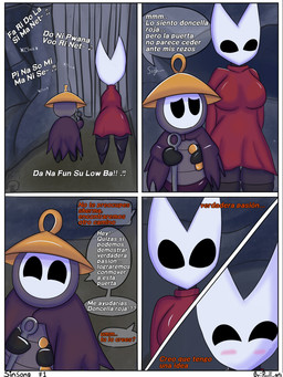 age_difference anthro big_breasts big_butt black_body breasts butt clothed clothing dialogue dominant dominant_female duo female innocent_expression innocent_smile male male/female size_difference text thick_thighs young young_male pixelt hollow_knight:_silksong hollow_knight_(franchise) team_cherry hornet_(hollow_knight) sherma_(hollow_knight:_silksong) arachnid arthropod humanoid insect spider 3:4 absurd_res comic hi_res spanish_text translated
