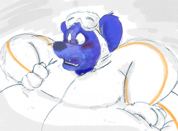 anthro belly belly_inflation blue_body blue_fur blueberry_inflation blush body_inflation clothed clothing coveralls eyewear eyewear_on_head fur goggles goggles_on_head hand_on_belly hand_on_chest inflation looking_down looking_down_at_self male open_mouth solo squish surprised teeth tongue wide_eyed worried tumble-dry charlie_and_the_chocolate_factory canid canine canis domestic_dog mammal hi_res