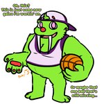 anthro basketball fur green_body green_fur male pregnant pregnant_male simple_background solo text tusks pregsnax(artist) bugsnax young_horses chandlo_funkbun grumpus 1:1 2024 digital_drawing_(artwork) digital_media_(artwork) english_text full-length_portrait hi_res portrait