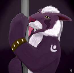 bedroom_eyes dancing female feral fur hair licking looking_at_viewer narrowed_eyes paws pole pole_dancing seductive simple_background solo stripper stripper_pole tongue tongue_out white_body white_fur tellico elisanna domestic_cat druid_(feral) felid feline felis mammal night_elf_(feral) pantherine digital_drawing_(artwork) digital_media_(artwork) hi_res
