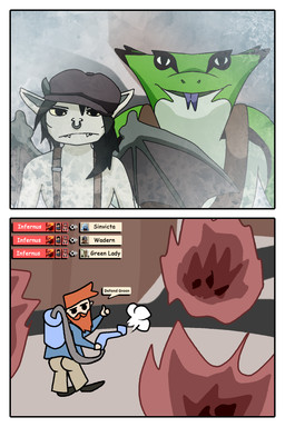 anthro beard big_butt blep butt clothing disappointed facial_hair facial_piercing fangs female fire forked_tongue gesture green_body group hand_gesture hat headgear headwear horn hud humor nose_piercing nose_ring piercing ring_piercing speech_bubble suspenders teeth text thousand_yard_stare thumbs_up tongue tongue_out weapon wings mrtea deadlock valve ivy_(deadlock) kelvin_(deadlock) vyper_(deadlock) gargoyle human mammal reptile scalie snake 2:3 comic comic_sans hi_res